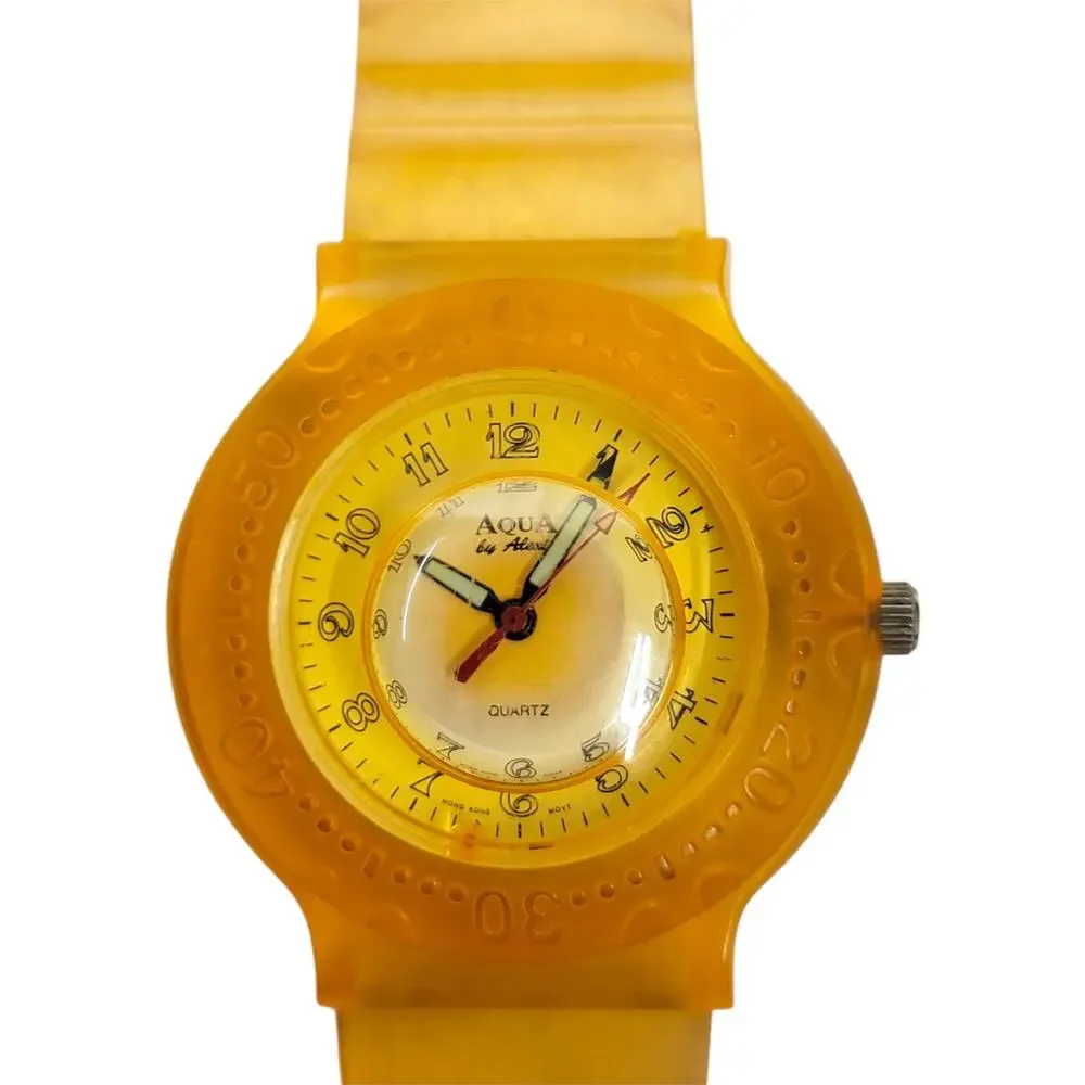 Vintage Y2K Aqua By Alexis Yellow Translucent Jelly Watch Bubble Dial Surf READ